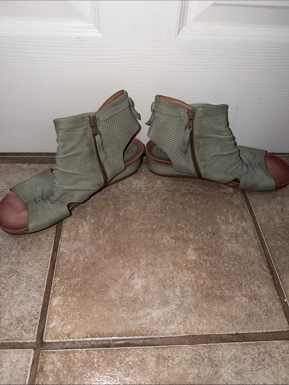 Open-Toe Ruching Mules in Sage Green
